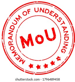 Grunge red MOU (abbreviation of memorandum of understanding) word round rubber seal stamp on white background