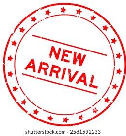 Grunge red new arrival word round rubber seal stamp on white background