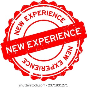 Grunge red new experience word round rubber seal stamp on white background