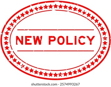 Grunge red new policy word oval rubber seal stamp on white background