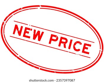 Grunge red new price word oval rubber seal stamp on white background