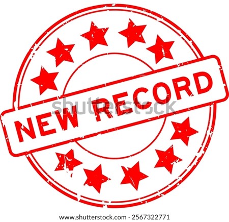 Grunge red new record word round rubber seal stamp on white background
