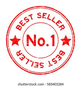 Grunge red no. 1 best seller round rubber stamp on white background