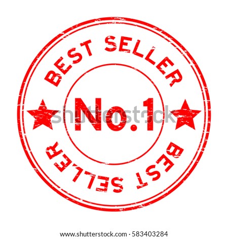 Grunge red no. 1 best seller round rubber stamp on white background
