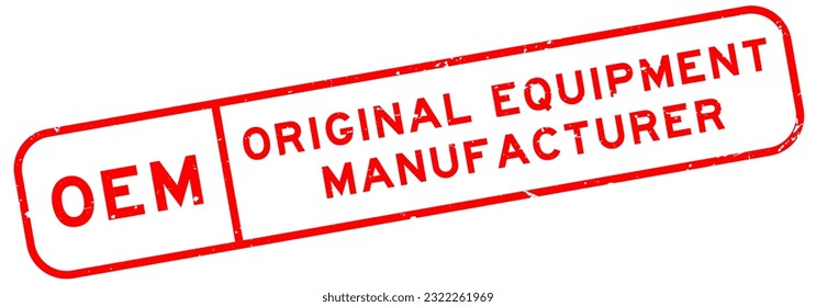 Grunge red OEM Original Equipment Manufacturer word square rubber seal stamp on white background