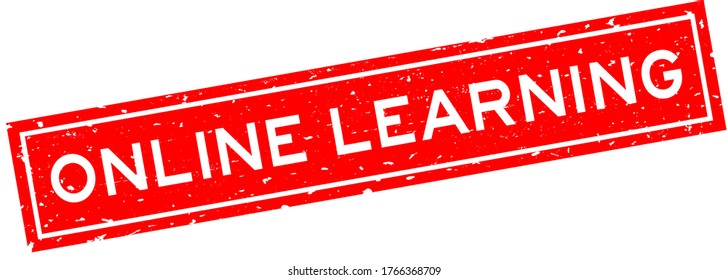 Grunge red online learning word square rubber seal stamp on white background
