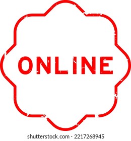 Grunge red online word rubber seal stamp on white ckground