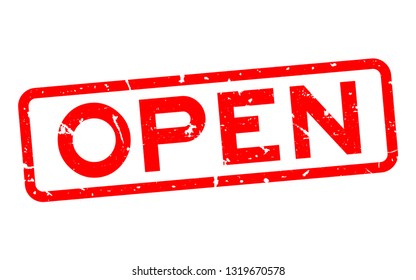 Grunge red open word square rubber seal stamp on white background