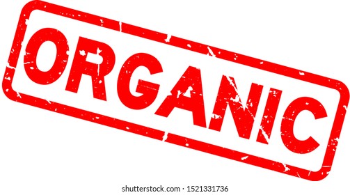 Grunge red organic word square rubber seal stamp on white background