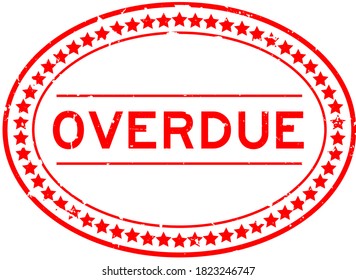 Grunge red overdue word oval rubber seal stamp on white background