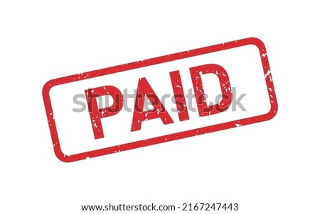 Grunge red Paid word rubber stamp. Paid sign sticker set. Grunge vintage square label. Vector illustration isolated on white background.