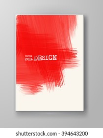 Grunge red paint brush strokes brochure. Abstract vector illustration.