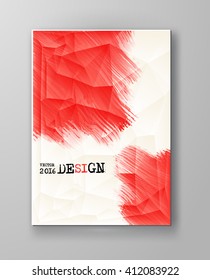 Grunge red paint brush strokes brochure. Abstract vector illustration.