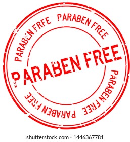 Grunge red paraben free word round rubber seal stamp on white background