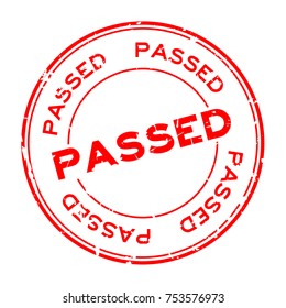 Grunge red passed round rubber seal stamp on white background