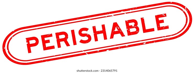 Grunge red perishable word rubber seal stamp on white background