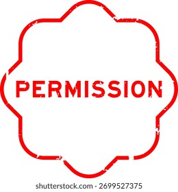 Grunge red permission word square rubber seal stamp on white background