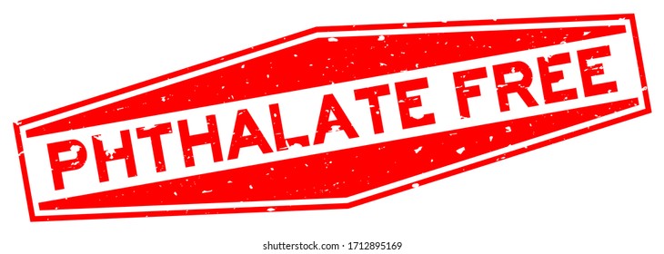 Grunge red phthalate free word hexagon rubber seal stamp on white background