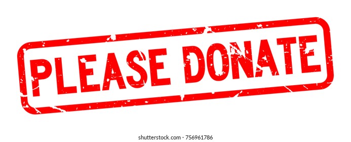 Grunge red please donate wording square rubber seal stamp on white background
