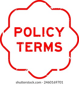 Grunge Red Policy Bedingungen Wort Gummisiegelstempel auf weißem Hintergrund