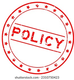 Grunge red policy word round rubber seal stamp on white background