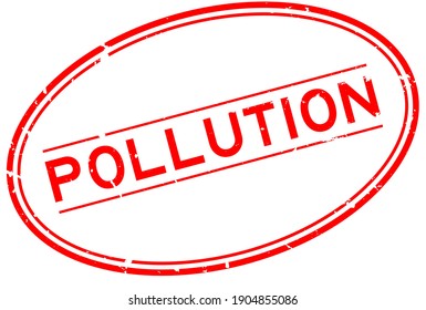 Grunge red pollution word oval rubber seal stamp on white background