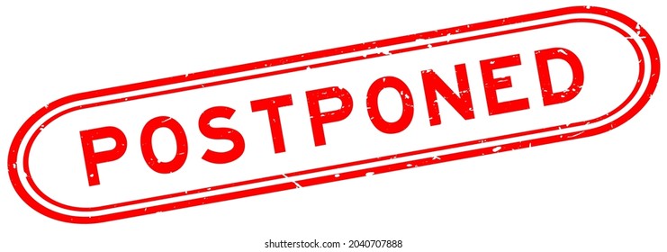 Grunge red postponed word rubber seal stamp on white background