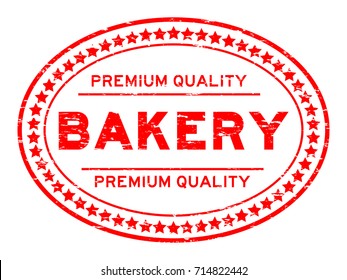 Grunge red premium quality baker oval rubber seal stamp on white background