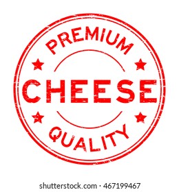 Grunge red premium quality cheese rubber stamp on white background