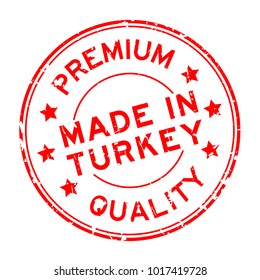 Grunge red premium quality made in Turkey round rubber seal stamp on white background