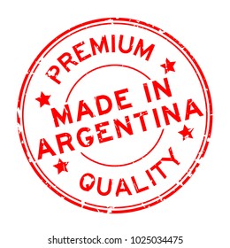Grunge red premium quality made in Argentina round rubber seal stamp on white background