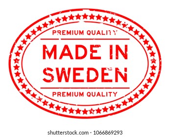 Grunge red premium quality made in Sweden oval rubber seal stamp on white background