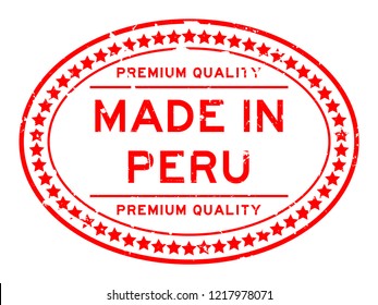 Grunge red premium quality made in Peru oval rubber seal stamp on white background