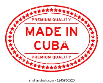 Grunge red premium quality made in Cuba oval rubber seal stamp on white background
