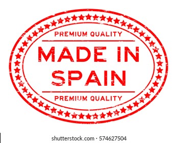 Grunge red premium quality made in spain with star icon oval rubber stamp