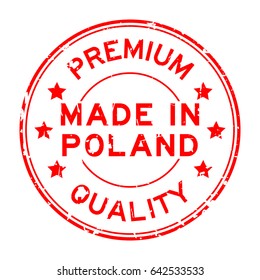 Grunge red premium quality made in Poland round rubber seal stamp on white background