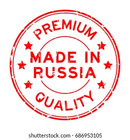 Grunge red premium quality made in Russia round rubber seal stamp on white background