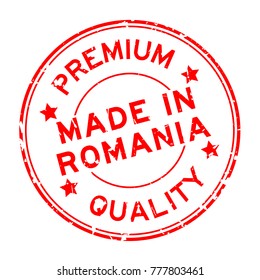 Grunge red premium quality made in Romania round rubber seal stamp on white background