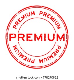 Grunge red premium round rubber seal stamp on white background