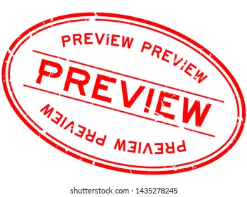 Grunge red preview word oval rubber seal stamp on white background