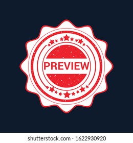 Grunge red preview word round rubber seal stamp on black background