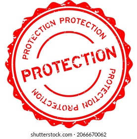 Grunge red protection word round rubber seal stamp on white background
