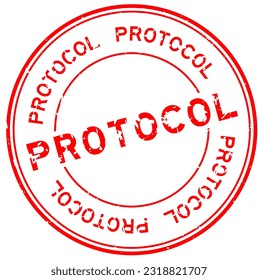 Grunge red protocol word round rubber seal stamp on white background
