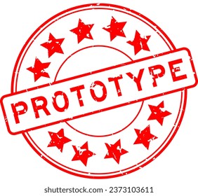 Grunge red prototype word with star icon round rubber seal stamp on white background