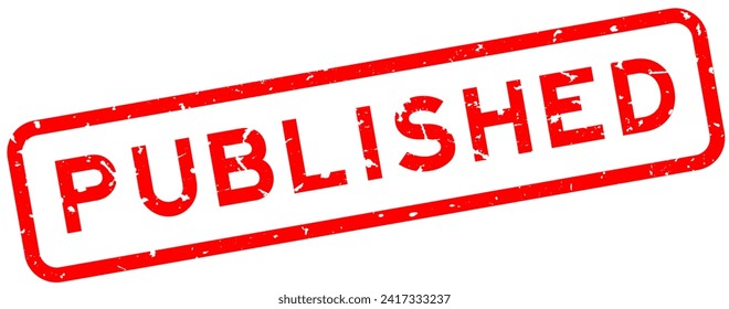 Grunge red published word square rubber seal stamp on white background