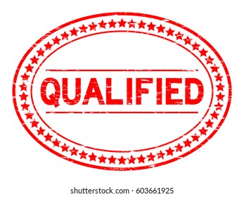 Grunge red qualified oval rubber seal stamp on white background