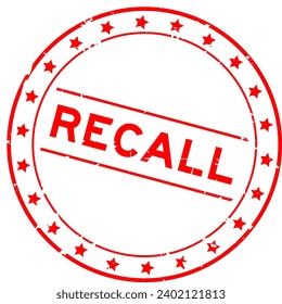 Grunge red recall word round rubber seal stamp on white background