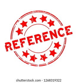 Grunge red reference word with star icon round rubber seal stamp on white background