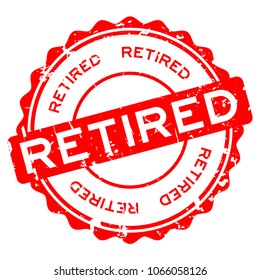 Grunge red retired word round rubber seal stamp on white background