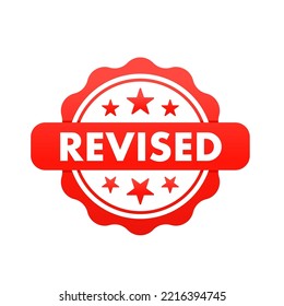 Grunge red revised wording with star icon round rubber seal stamp on white background. isolated on a white background. Vector illustration